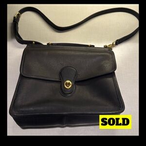 COACH WILLIS Black Leather Shoulder Bag Crossbody Vintage 9927 gold brass